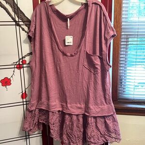 Mauve/raspberry tee/lace tunic/mini